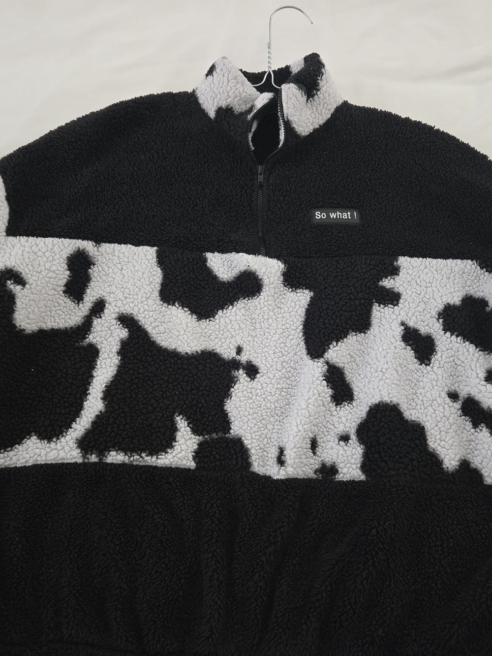 SHEIN Black & White Sherpa Half-Zip Pullover